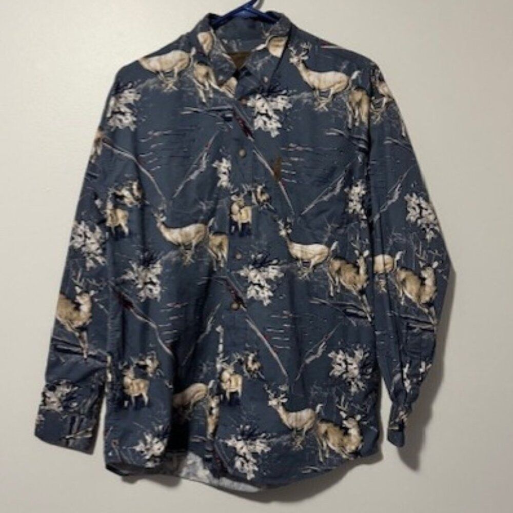 USED Men's North River Long Sleeve Button Down Shirt Color Blue/Tan Size Large